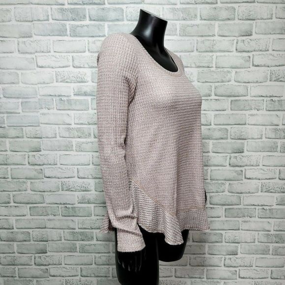 Anthropologie Saturday Sunday S Wendy Waffle Pullover Top Beige Split Back Cozy - Picture 3 of 5